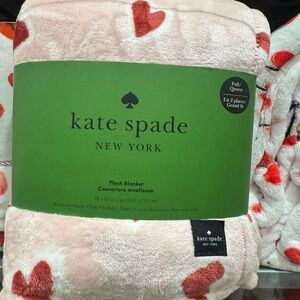 Kate Spade Pink Plush Blanket with Red Hearts